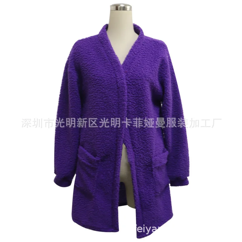 Европа и Америка AliExpress женское платье осень и зима свободный крой плюшевый Карманный кардиган пушистый средней длины пальто
