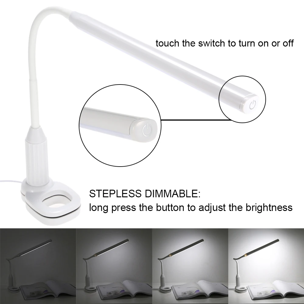 5W 24 LEDs Eye Protect Clamp Clip Light Table Lamp Stepless Dimmable Bendable USB Powered Touch Sensor Control reading desk lamp (5)