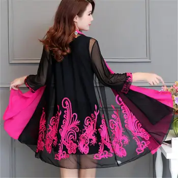 

Kimono Blouse Cardigan Women Elegant Embroidery Casual Ladies Tops Blouse Cardigan Plus Size Loose Cardigan Outerwear 5XL Q2257
