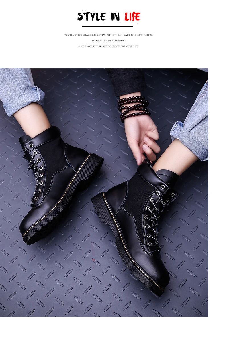 Men anti-slip breathable ankle boots waterproof high street fashion doc martens boots black grey brown lace up round-toe motorcycle boots soft comfortable work shoes safety (16)