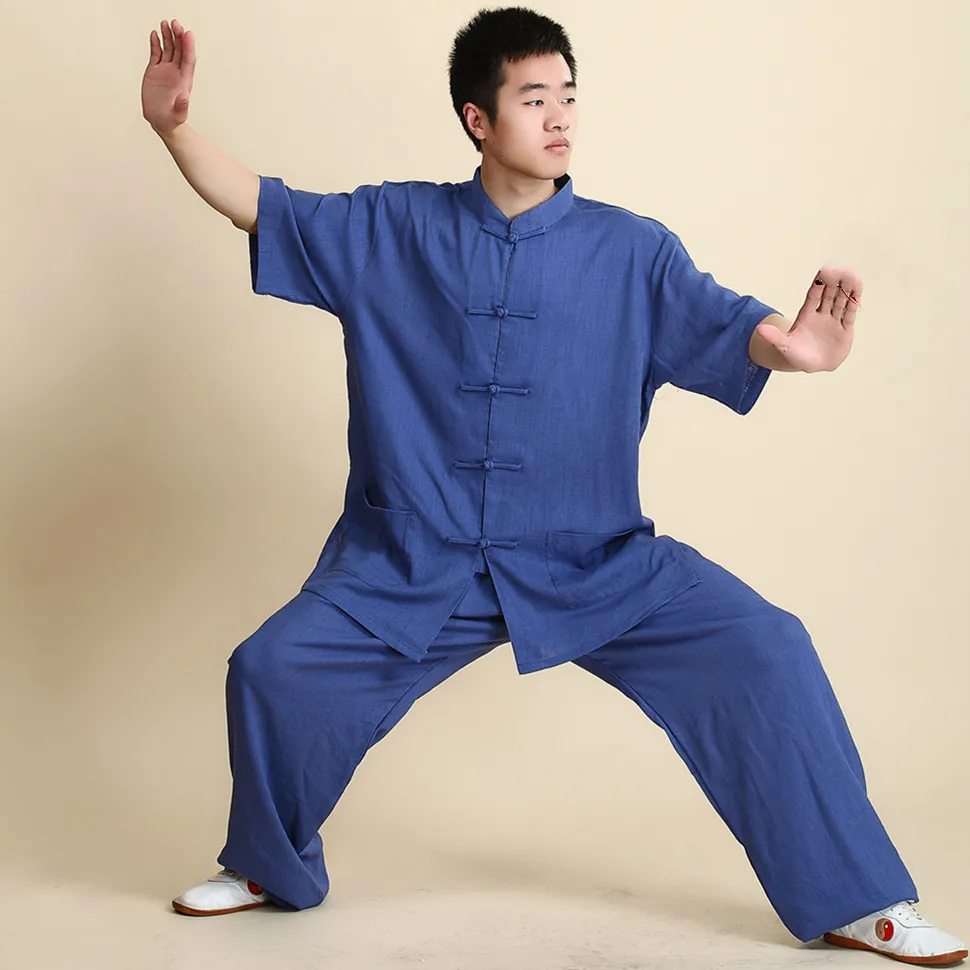 Tai Chi униформа одежда для женщин и мужчин Wushu Одежда Кунг-фу Униформа костюм из хлопка и льна униформа для прогулок на открытом воздухе Morning Sprots - Цвет: solid navyblue