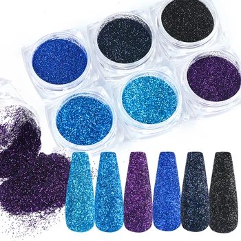 

6pcs Nail Glitter Shining Blue Sandy Powder Set Sparkle Flake Nail Art Sequins Pigment Manicure Nail Art Chrome Pigment TR539-25