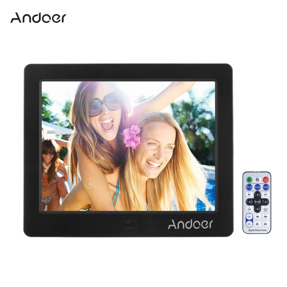 Andoer 8" HD Wide Screen High Resolution Digital Photo Picture Frame Alarm Clock MP3 MP4 Movie Player with Remote Control - Цвет: Black