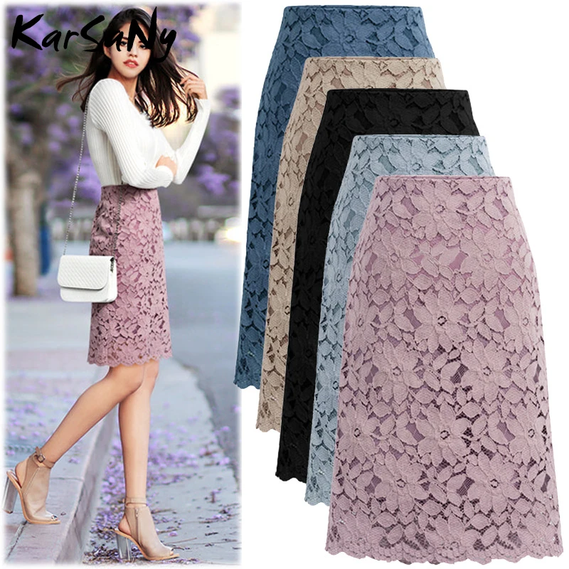 KarSaNy кружевная юбка, женские элегантные офисные юбки, длина до колена, высокая талия, юбка-карандаш для женщин, юбки для женщин, s Лето