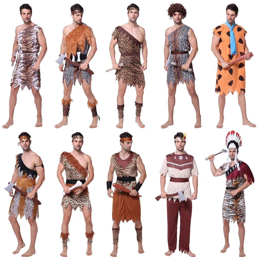 

Halloween Savage Ancient Costume Adult Male Primitive Indian African Indigenous People COS Show Performance Party