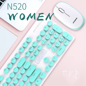 

N520 Women Retro Wireless Keyboard Mouse Combos Girls Office Punk Mechanical Keypad Mice Set