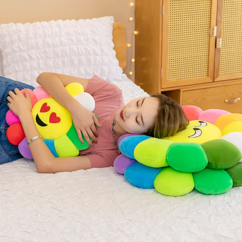 Cute Sunflower Pillow Plush Soft Pillow Seat Cushion Baby Kids Floor Play Mat Chair Cushion Sofa For Home Car Decor Pillow Gifts