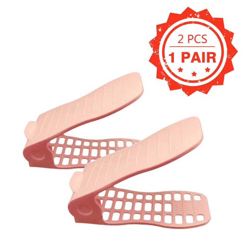 pink 2pcs Пластиковая регулируемая полка для обуви двухслойный органайзер для обуви для шкафа органайзер для хранения обуви коробка для хранения Подставка Полка для домашнего хранения - Цвет: pink 2pcs