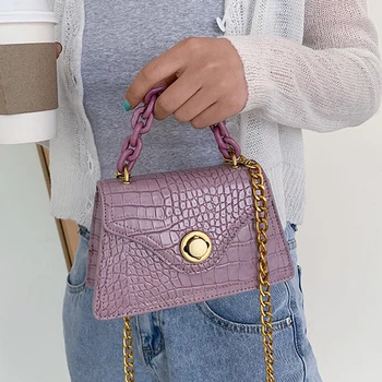 

Crocodile Pattern PU Leather Flap Bags for Women 2020 Purple Shoulder Chain Crossbody Handbags Lady Travel Small Cross Body Bag