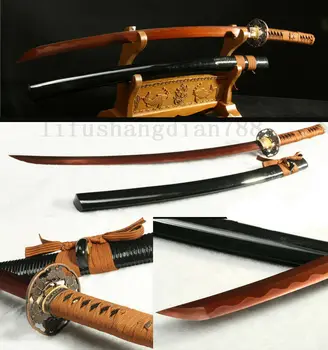 

1095 CARBON STEEL RED BLADE BLACK JAPANESE SAMURAI SWORD KATANA SHARP