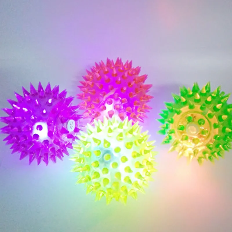 

Cat Dog Training Toys Puppy LED Light Squeaky Rubber ball Chew Molar Elastic Spike Hedgehog Ball Pet Toy Ball Fun Play Toy