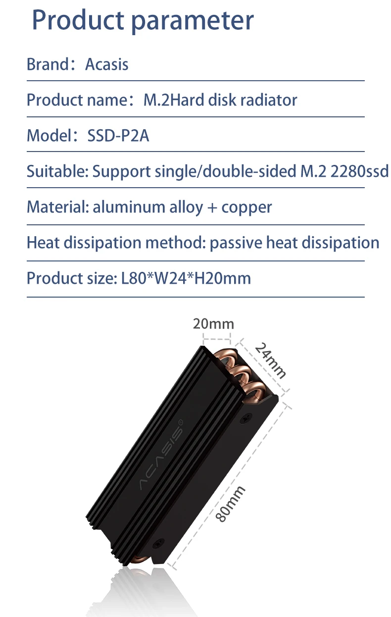 ACASIS M.2 NGFF SSD Heatsink NVME 2280 Solid State Disk Drive Radiator Cooler Cooling Pad Ventilador for Desktop PC usb hdd external box