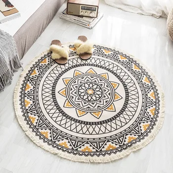 

3 Sizes Bohemian Style Mandala Pattern Round Carpet Non-Slip Mat Area Bath Decor Rug For Room Soft Living Flannel Thicken