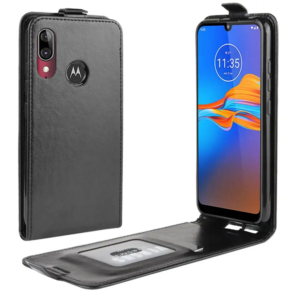 Black Роскошный, вертикальный, откидной Чехол для MOTO E6 Plus из искусственной кожи чехол для Motorola MOTO E6 Plus Чехол Флип Бумажник кожаный чехол - Цвет: Black