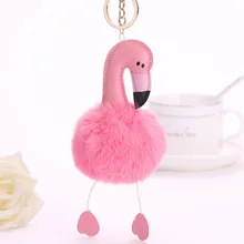 Фламинго помпон брелок женская меховая одежда сумочка кулон из искусственной кожи брелок кулон животное пушистый шар кулон