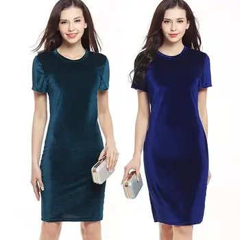 

Women's Elegant Dress O Neck Short Sleeve Party Sheath Bodycon Pencil Velvet Dress vestidos de fiesta de noche платье женское