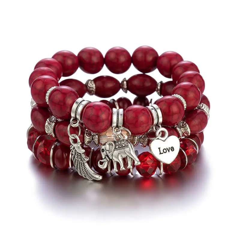 Bracelets Bohème pour Femme, Pendentif Aile d'Éléphant, Lettre d'Amour, Grosses Perles, Bracelet Rond, Bijoux Fantaisie Boho, M3Kum