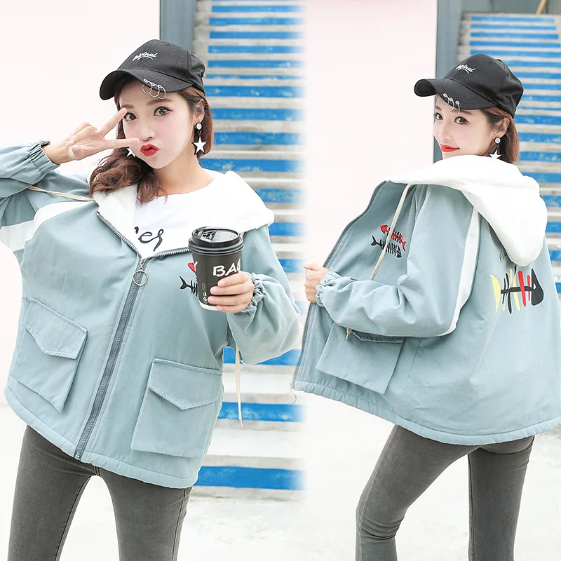 

2018 Winter New Style BF Harajuku Wind Korean-style Versatile Loose-Fit Hooded WOMEN'S Dress Students Cotton Overcoat Women's