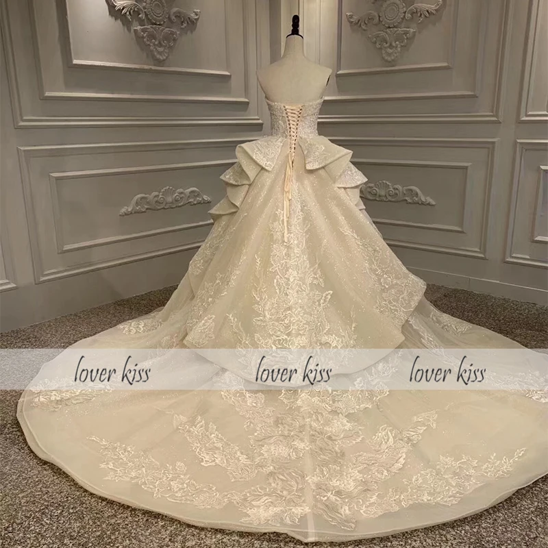 Lover Kiss Vestido De Noiva настоящая фотография Роскошная свадебная одежда свадебные бальные платья милое кружевное свадебное платье с аппликацией на заказ