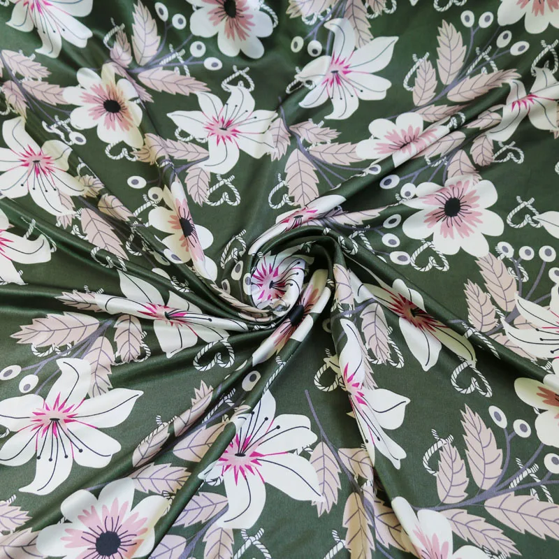 Винтажная атласная ткань с цветочным принтом для шарфа, мягкий глянцевый Шармез Telas Meter