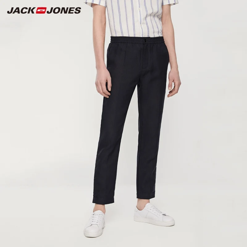 Мужские облегающие льняные клетчатые укороченные брюки JackJones | Базовые 219214532
