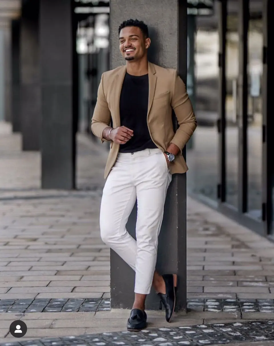 Brown Blazer with White Outfit | Hockerty