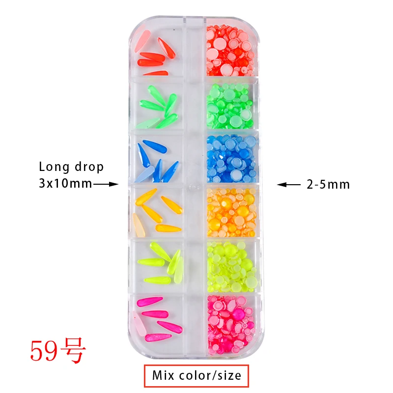 12Grids Mix shape Fluorescence Nail rhinestone Flatback Glass Round Nail Art Rhinestone 3D Glitter Diamond Jewelly stone