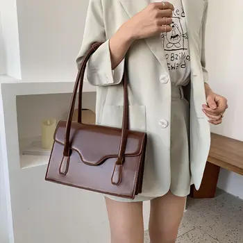 

Fashion High Quality Solid Color PU Leather Shoulder Bags For Women Luxury Designer Handbags And Purses Female Hand Bag Totes