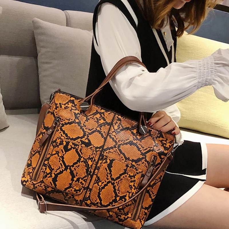 

snake print women shoulder bag European American fashion simple big tote snake bag large handbag