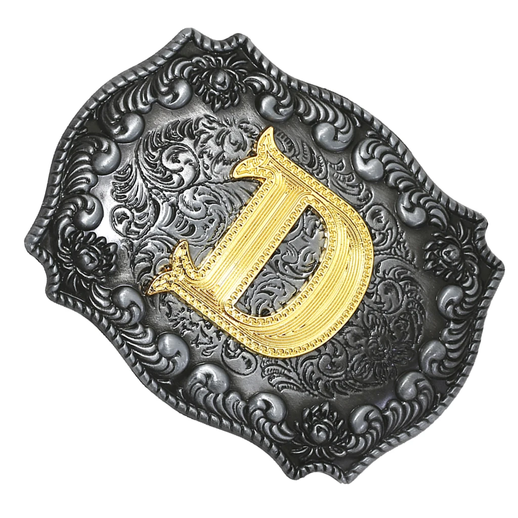 Fashion Vintage Golden Letter & Floral Initial Letters A-Z Mens Hip Hop Cowboy Waist Belt Buckle Indian Metal Customized Buckle brown belt