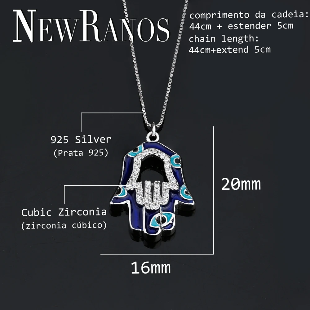 Ожерелье Newranos из серебра 925 пробы с хамсой ожерелье турецкой темно синей эмалью
