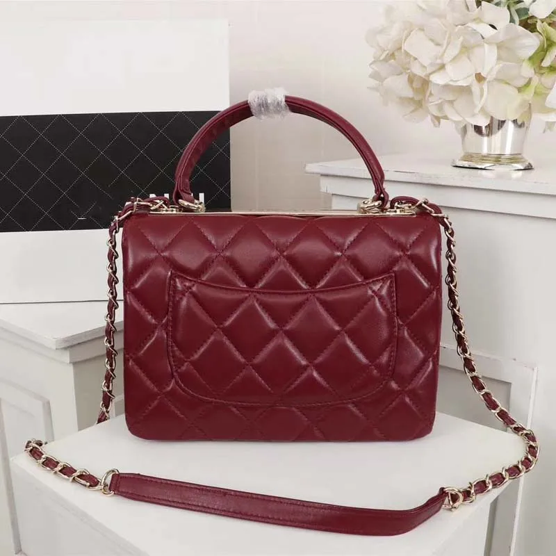 Loo Vei XiaoLuxury классическая женская кожаная сумка модная импортная сумка на плечо из овчины дизайнерская сумка - Цвет: Wine red gold chain