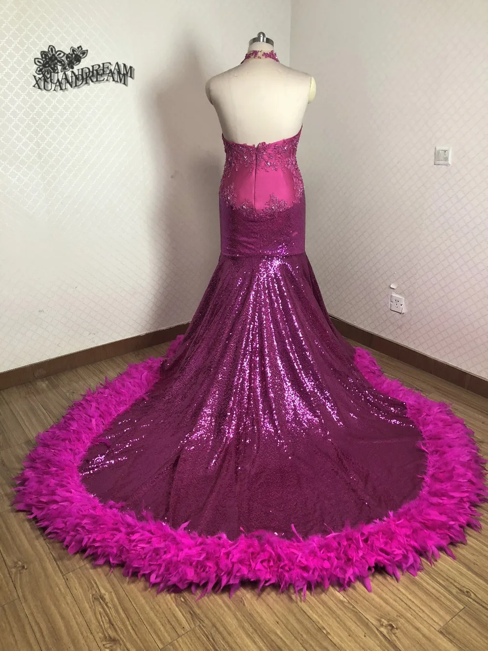 Bling bling перьями вечернее бальное платье в виде русалки тяжелые бусины Настоящее Сделано robe de soiree abiye gece elbisesi Длинные вечерние платья XD-155