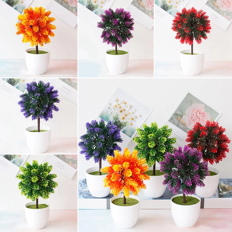 1× Plastic Artificial Fake Bonsai Potted Plant Ornament Home Office Garden Decor