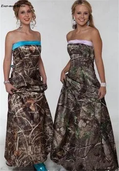 

Camo Bridesmaid Dresses Long Strapless Lace Up Back Plus Size Wedding Guest Gowns Maid of Honor Dress Cheap 2019