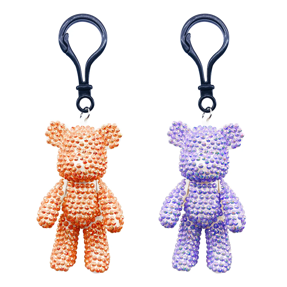 DIY Mosaic 5D 2pcs Cute Diamond Bear Keychain Girl Women Small Pendant Car Key Ring Student Bag 5D Mosaic Bear Pendants 
