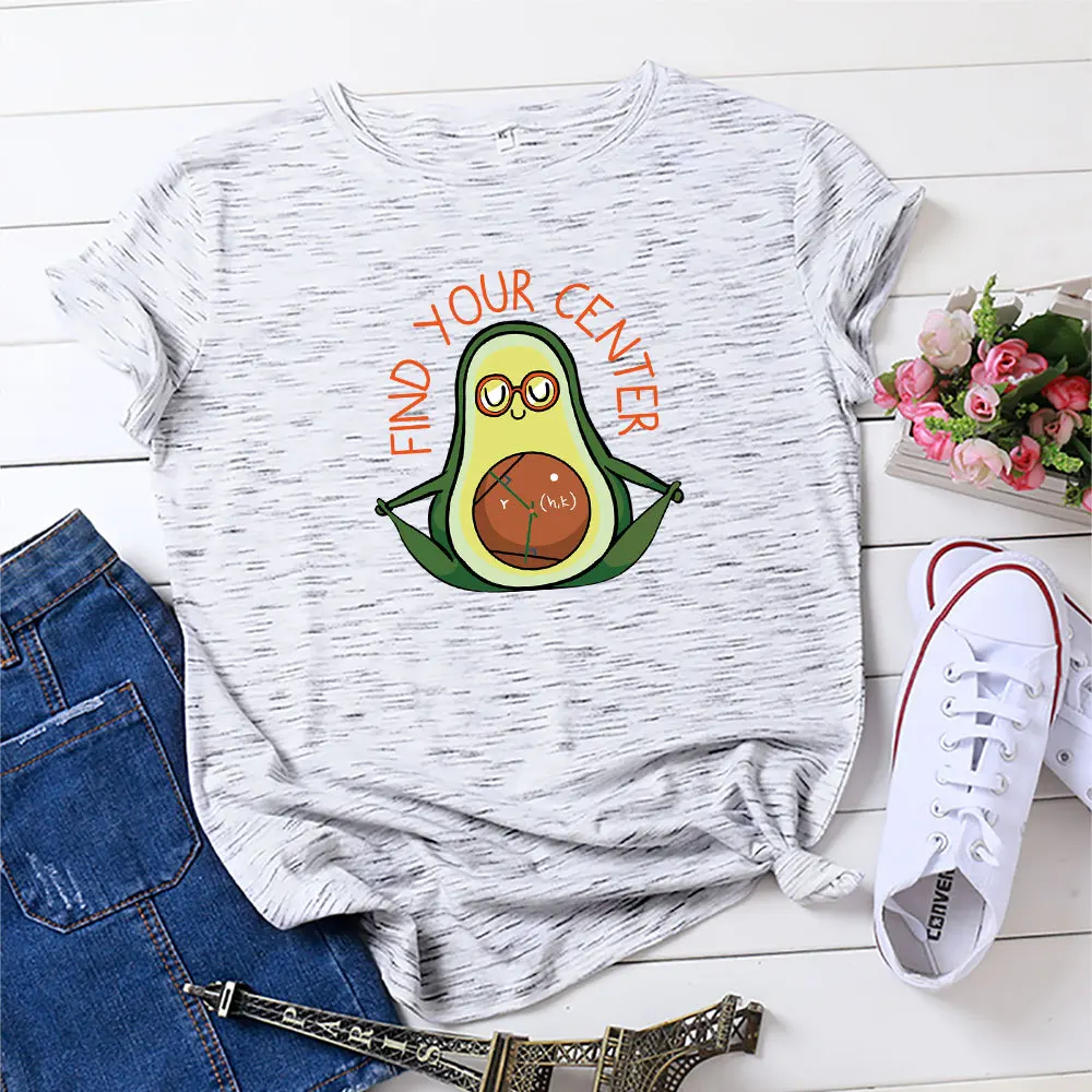 

100% Cotton Summer New Women's T-shirt O-Neck Harajuku Yoga Avocado Print Top Casual Female T shirt Oversized Size S-5XL