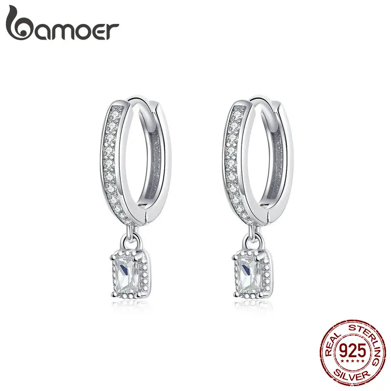 Серьги кольца bamoer с подвеской из твердого стерлингового серебра 925 пробы, высокое качество, фианит, ювелирное изделие Свадьба Помолвка, Statement Brincos BSE157|Серьги| | АлиЭкспресс