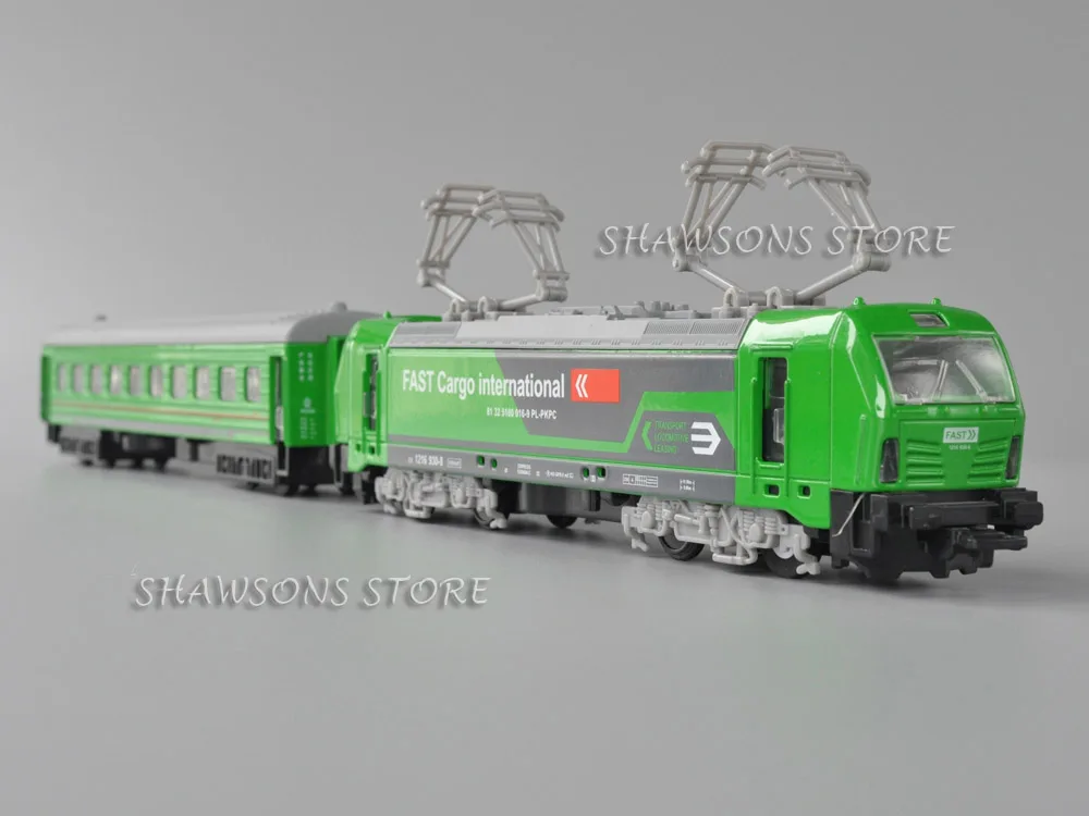 

Модель литая поезда в масштабе 1:87, 52 см, Электрический локомотив и каретка, миниатюрная Реплика, игрушка со звуком и фотомагнитом