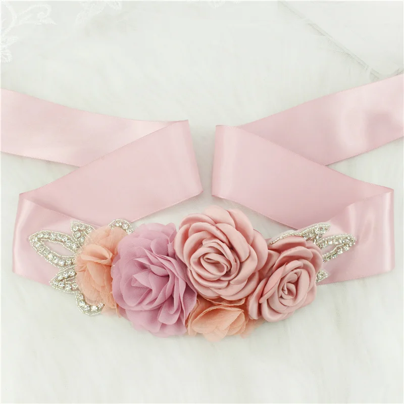 Bridal Waistband Wedding Accessories Bridal Wedding Belts Rhinestone Satin Flower Sash Woman Girl Waistband Sashes Belt