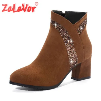 

ZALAVOR Women Plus Size 33-45 Bling Office Work Ankle Boots Daily Casual Square Heels Short Boots Female Shoes Woman Botas