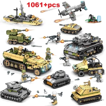

1061pcs Military Series Helicopter ww2 Figures Weapon Gun Soldiers Tank Building Blocks Educational Toys for Children Gift