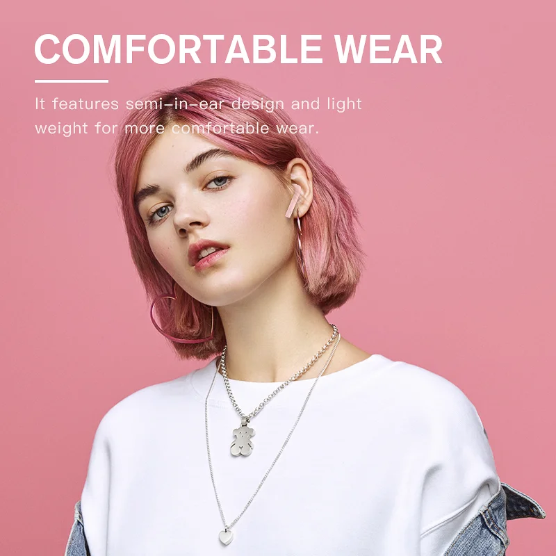 iKF Find Pro Pink Wireless Earbuds Gaming Earphone Touch Control TWS Bluetooth 5.0 with 500mAh Charge Case Waterproof Stereo