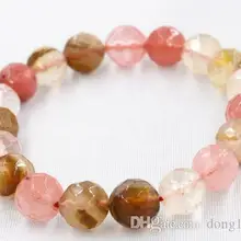 10 мм многоцветный турмалиновый арбузный граненый круглый браслет 7,5"