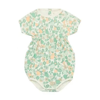 

2020 Spring and Summer Cotton MF Series Baby Girl Super Soft Green Printed Climbing Suit