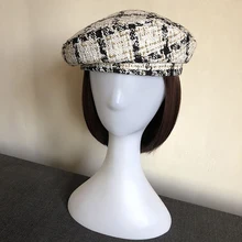 Простой женский шерстяной берет для элегантной леди, зимние женские хлопковые шапки, клетчатые винтажные Восьмиугольные повседневные осенние шапки для девочек BLM103