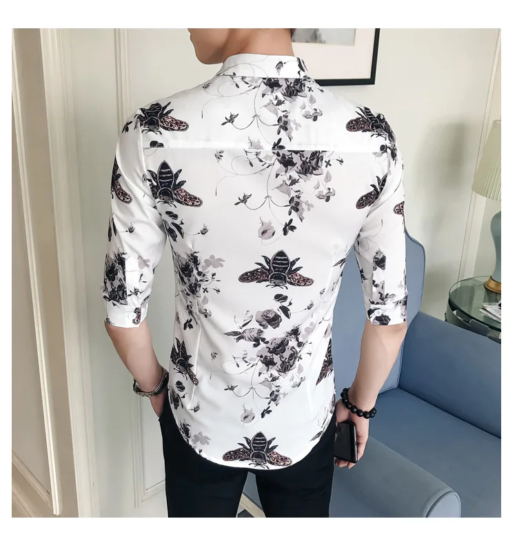 Брендовая рубашка с принтом, мужская рубашка с коротким рукавом, Camisa Masculina, повседневная Облегающая рубашка, летняя уличная одежда, новые мужские Клубные рубашки Social Camisas