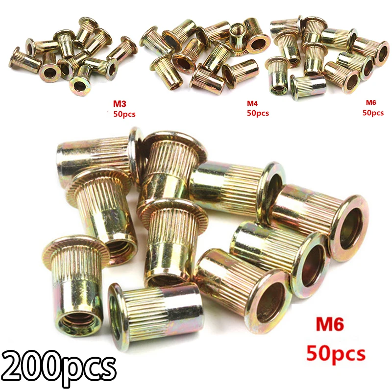 

200Pcs/Set Equipment Rivet Nuts Home Building Hardware Nails Screws M3 M4 M5 M6 Flat Head Workshop Tools Plastic