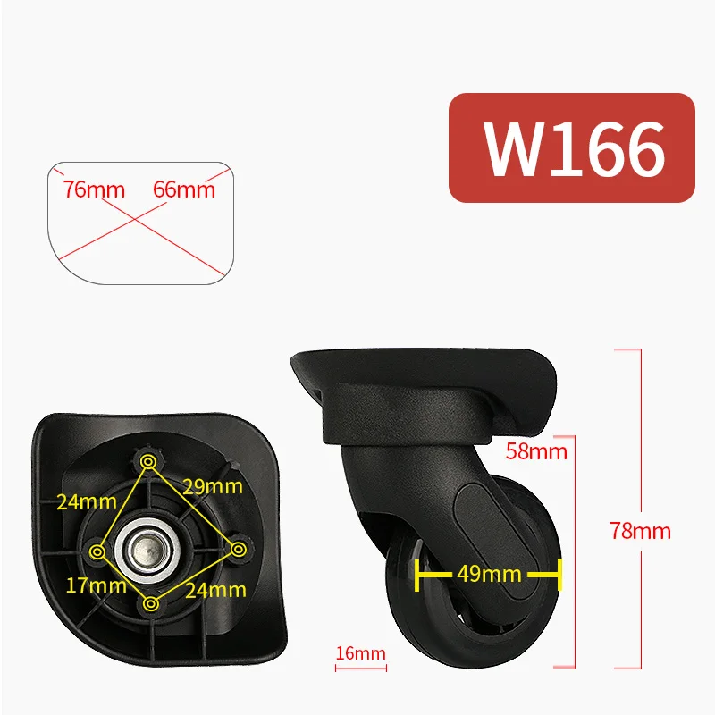 W166(2 Wheels)Black Сменные колеса для багажа, чемодан, ролики, сумка на колесиках, аксессуары, ролики, цветной чемодан, багаж, черные колеса - Цвет: W166(2 Wheels)Black