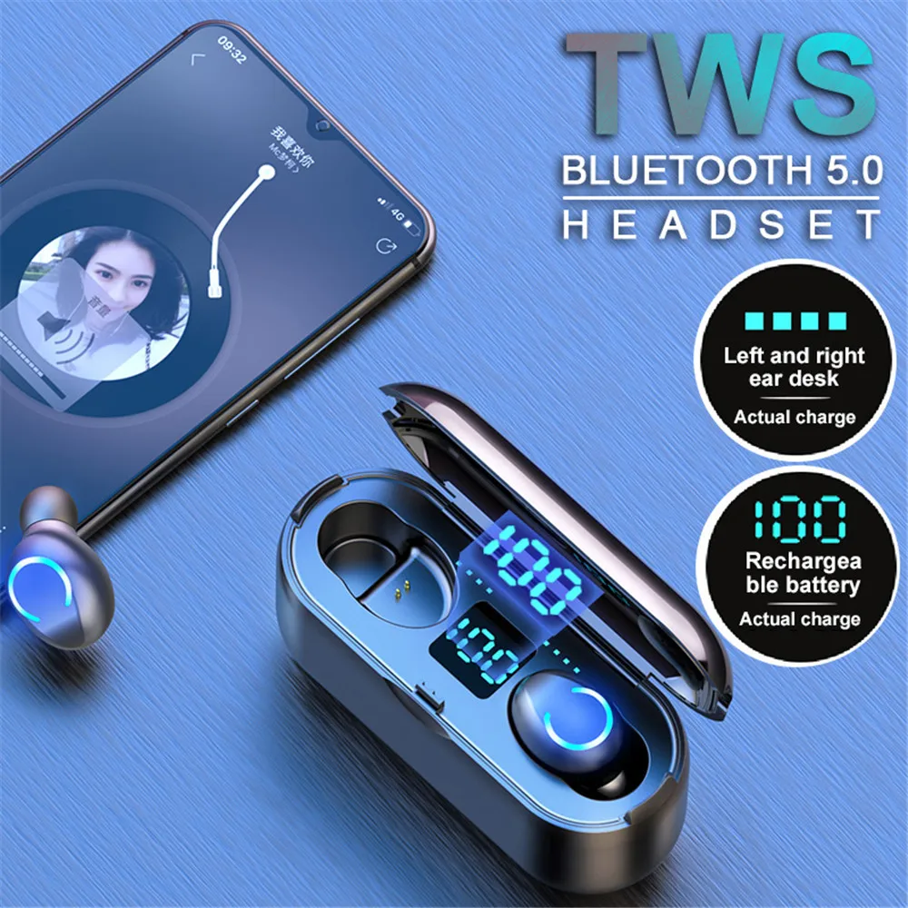 Tws Bluetooth 5 0 Earphones 2000mah Charging Box Wireless Headphone 9d Stereo Sports Waterproof Earbuds Headsets